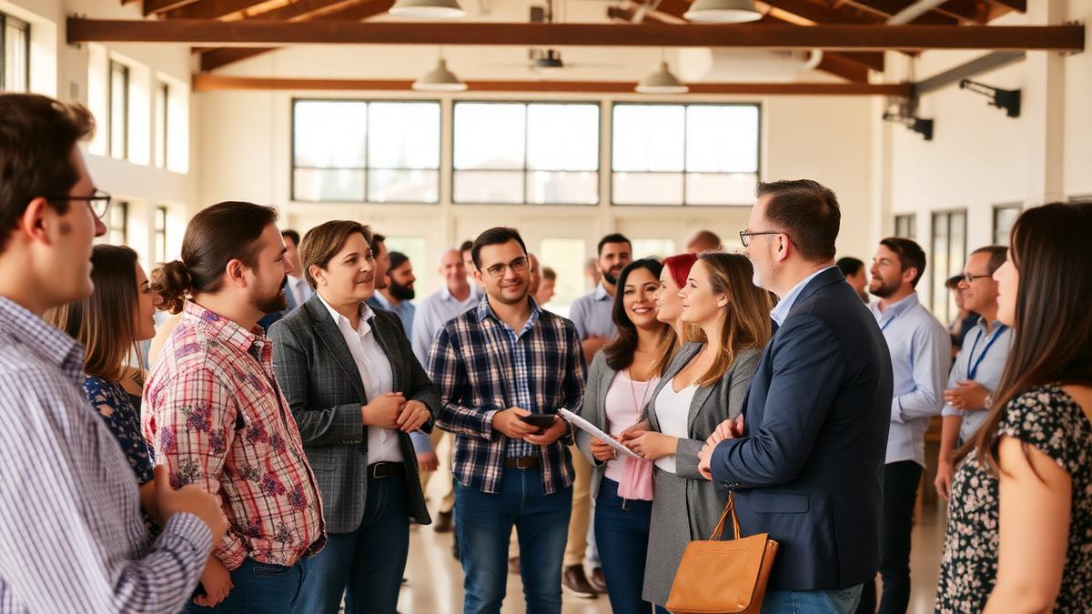 Local business owners networking at a community gathering