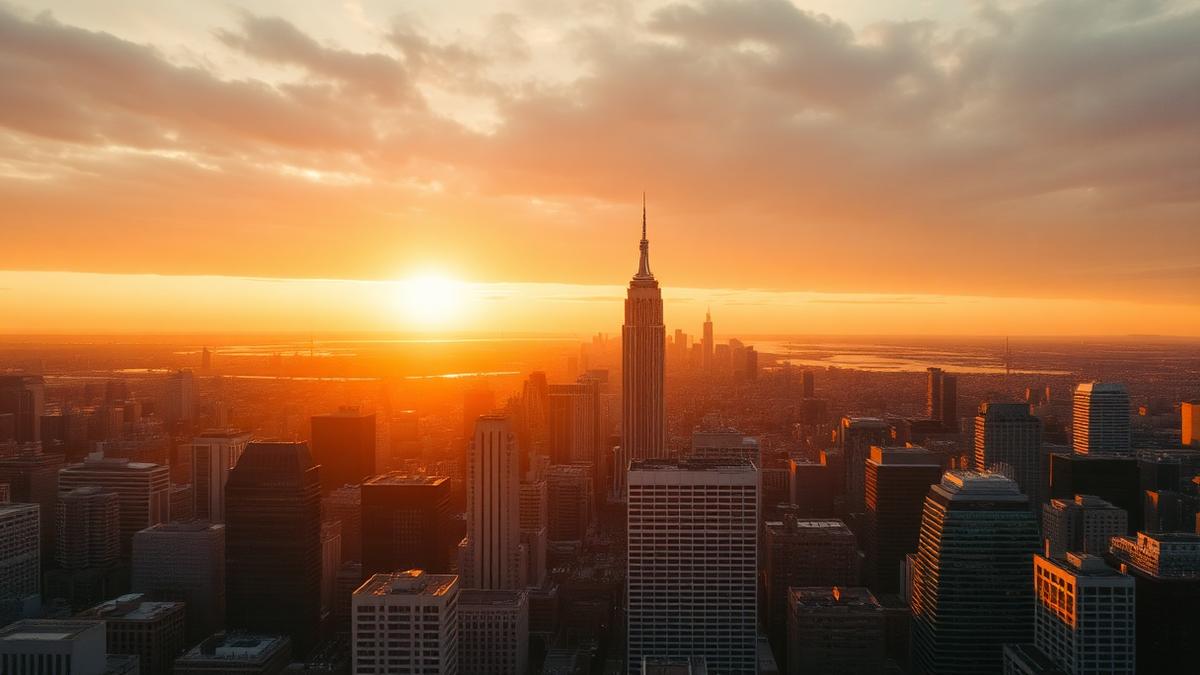 City skyline at sunrise