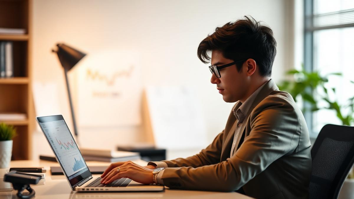 Business owner reviewing marketing results on a laptop