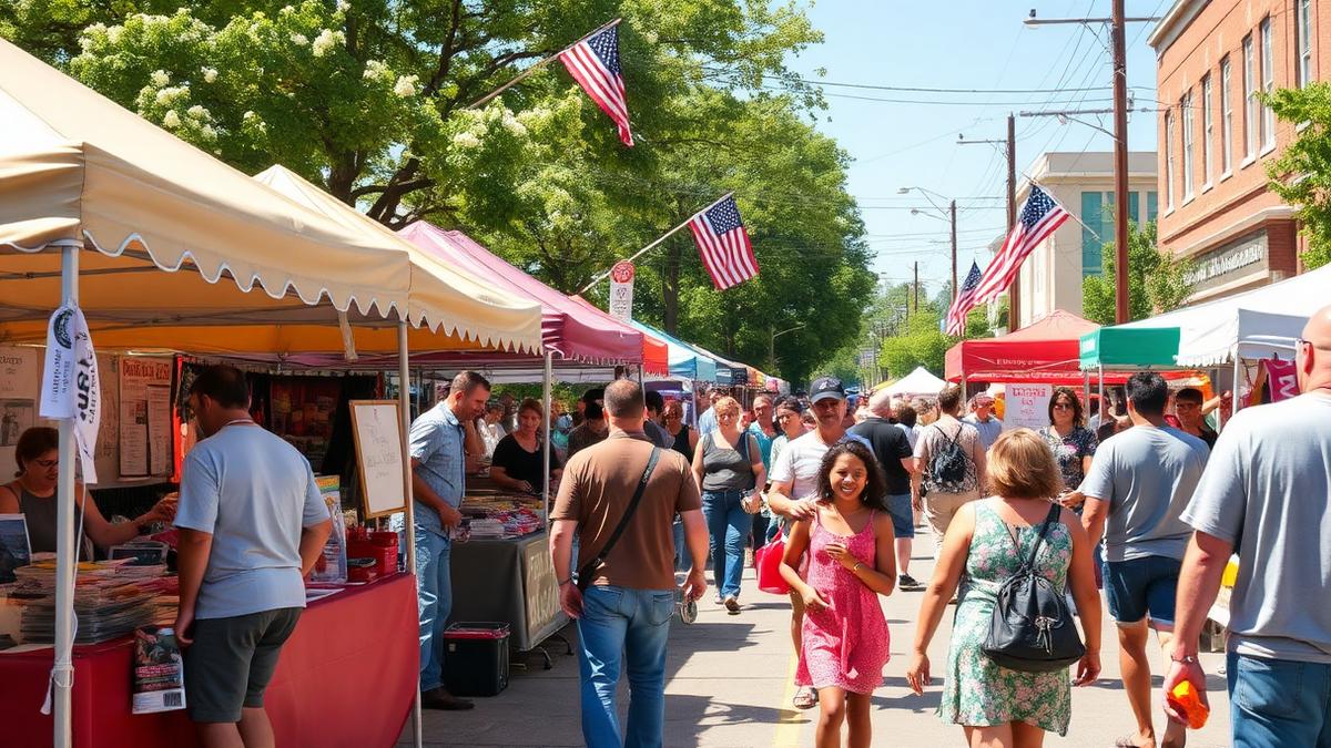 Busy community street fair with local vendors