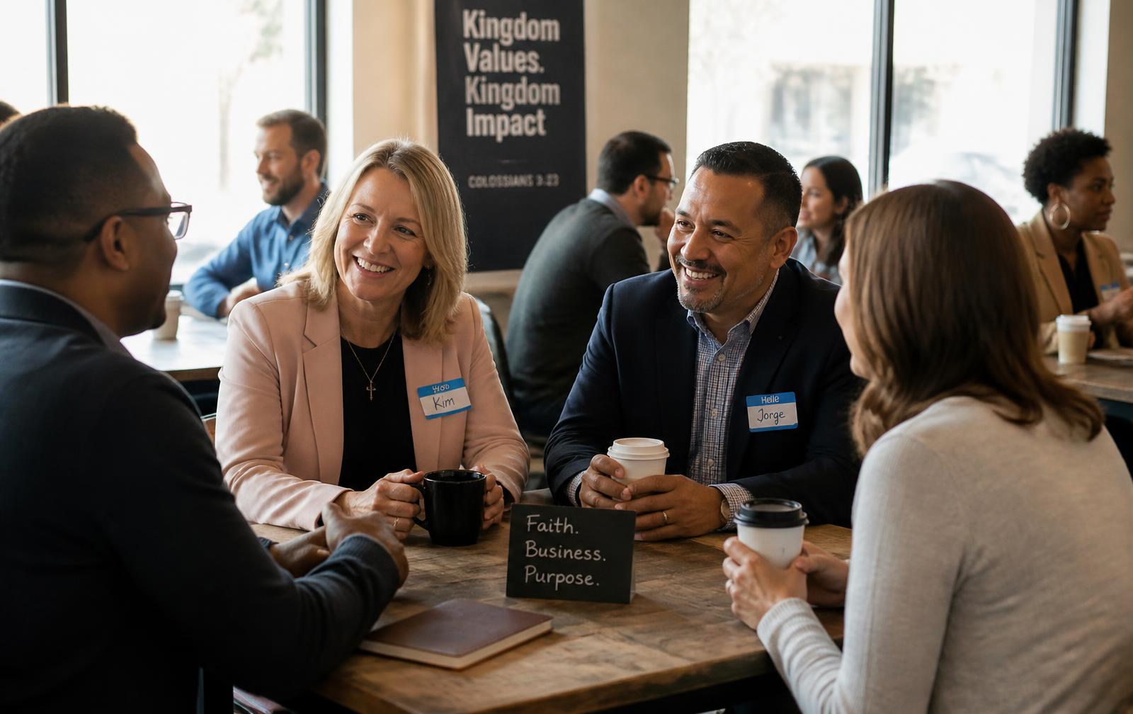 Christian business owners meeting together over coffee